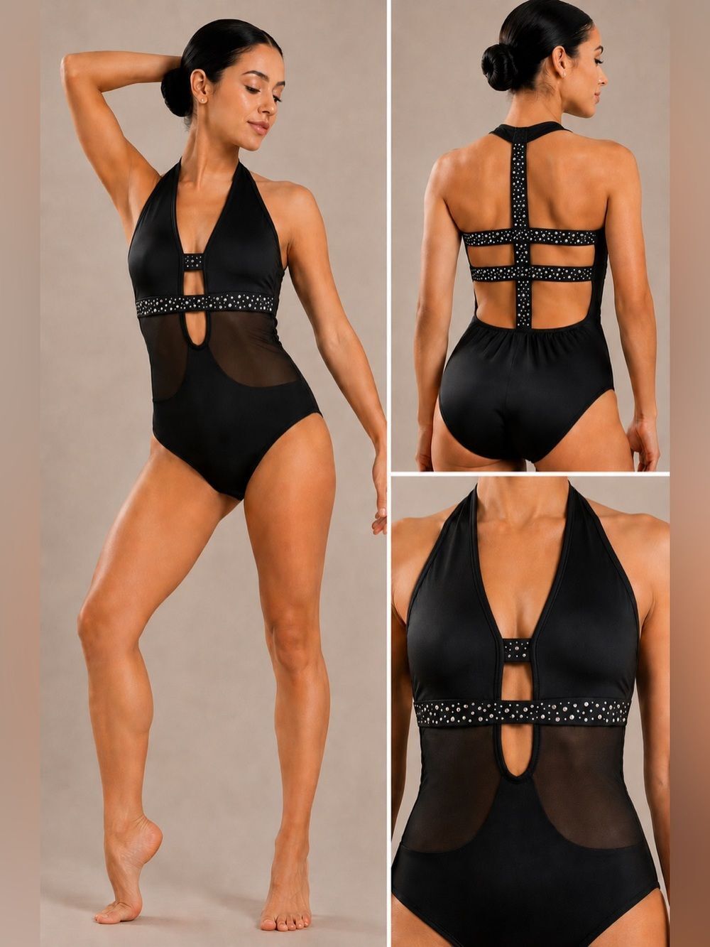 AA dance contemporary sexy solo custom black illusion rhinestone mature XSA
